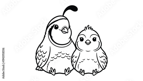 Charming Bird Duo: Adorable illustration of two birds, rendered in a simple, elegant style, capturing the gentle connection and shared serenity.