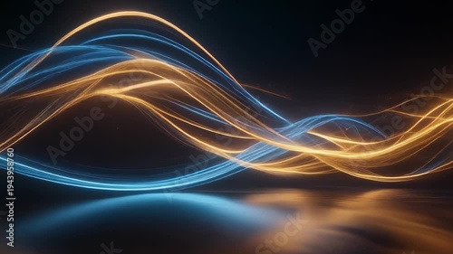 Wallpaper Mural Abstract glowing blue and orange light waves intertwining on a dark reflective surface Torontodigital.ca