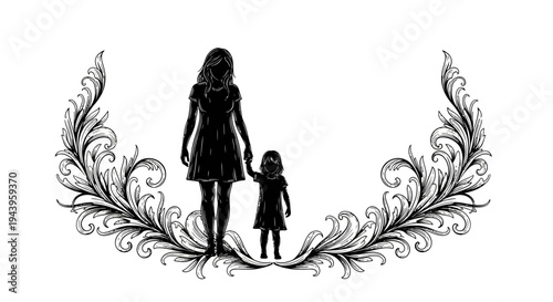 Mother and child holding hands.