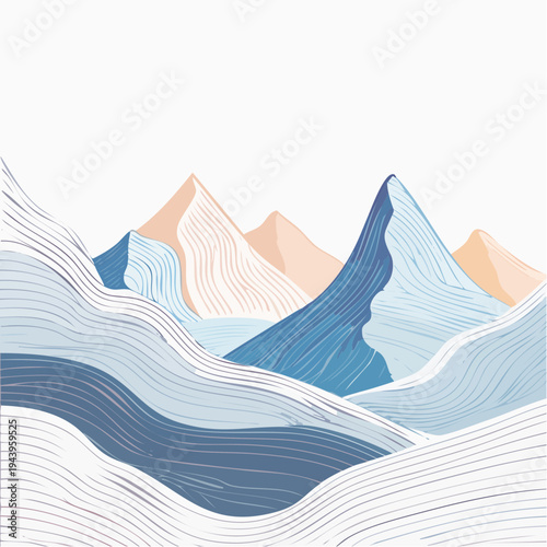 Abstract Mountain Range Illustration with Wavy Lines and Pastel Colors