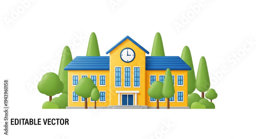 School Building Vector Illustration.