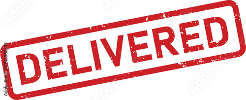 A rectangular red grunge rubber stamp with the word delivered prominently displayed on a clean white background