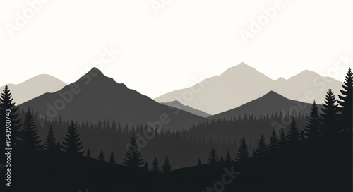 Silhouette of Mountains and Trees.