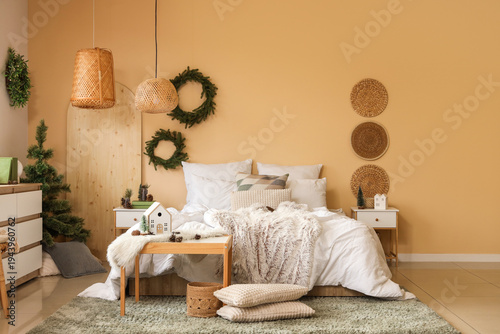 Interior of bedroom with ta...