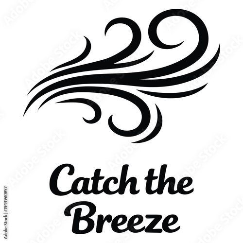 Artistic stylized wind gust illustration with elegant swirls and curves isolated design for weather themes