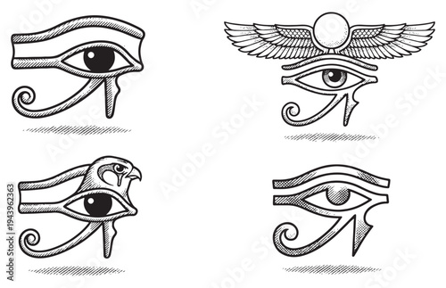 Ancient Egyptian Eye of Horus Protection Symbols Set Sketch