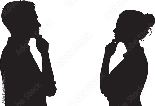 Two silhouettes on phones facing away from each other in a conversation