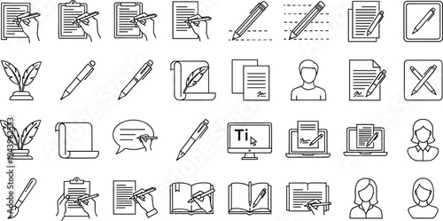 Corporate office administration and workspace management icon set featuring desks stationery calendars archives and business meeting organization