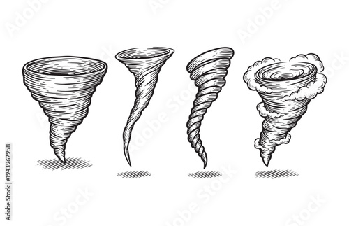 Tornado Whirlwind Disaster Set Sketch Weather Storm Illustration