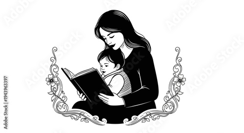Woman reading to little baby girl.