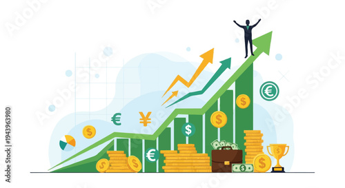 Vector illustration of an urban city skyline with a green eco house and an arrow business graph growing into a nature tree for sustainable energy architecture design