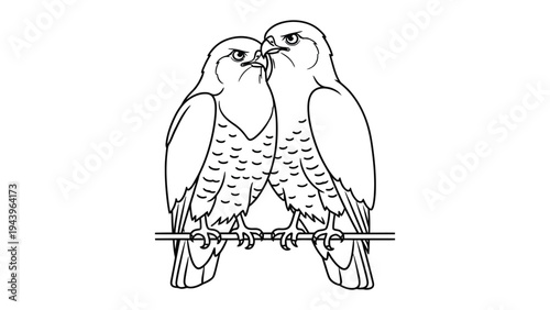 Avian Embrace: Two birds perch intimately on a branch, their eyes locked in a display of affection. Capturing the tender bond of pairdom.
