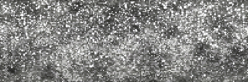 Silver mirror glow disco ball bg. Glittering pattern with light spts. Party or nightclub mosaic wall decor. Sparkle retro greytone background. Vector illustration.  