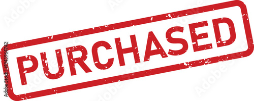 A red rubber stamp with a distressed texture marks a document with the word PURCHASED