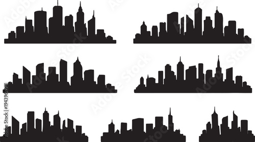 Six silhouettes of diverse city skylines against a plain background