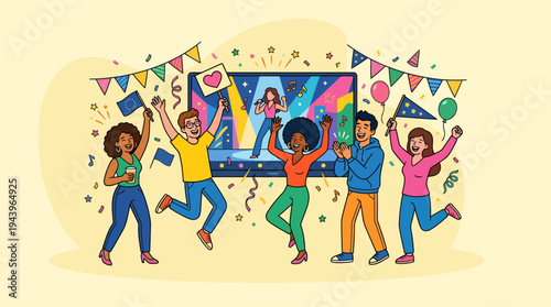 Friends celebrating birthday party happiness and friendship concept illustration