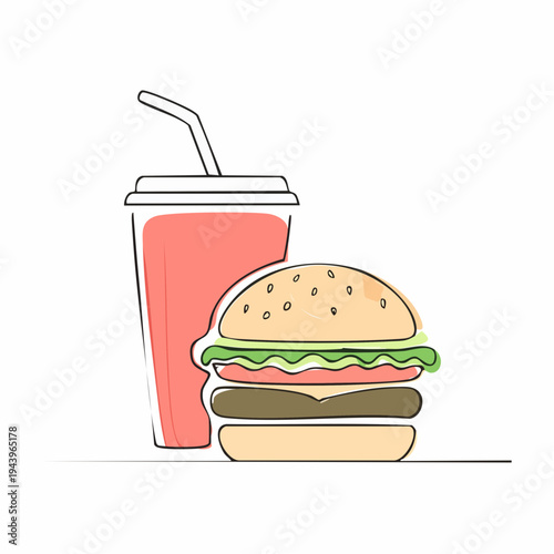 Stylized minimalist illustration depicting a beloved fast food combo, highlighting quick indulgence and convenience