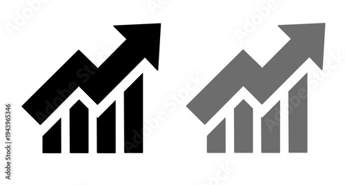 Business graph with arrow. Chart icon set. Financial growth icons featuring an upward arrow and bar chart, symbolizing business success and economic progress