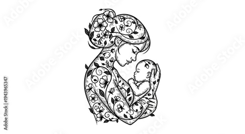 Mother holding baby in her arms.