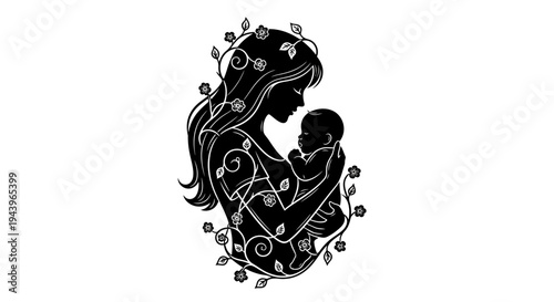 Mother Holding Newborn Baby Silhouette Profile.