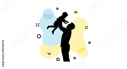 Father holding little child up.