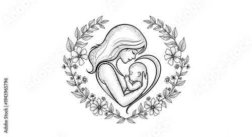 Mother holding baby in heart.