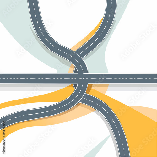 Dynamic graphic of a complex multi-lane road junction, showing urban connectivity and transport infrastructure