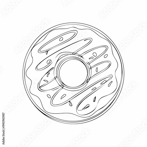 Hand-drawn illustration of a delicious ring donut with icing and sprinkles