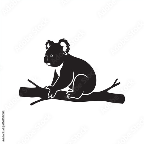 WebKoala sitting on tree branch silhouette vector illustration for Australian wildlife designs