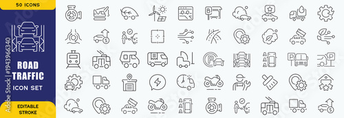 Road and traffic line icons collection. Street, transport, fuel, vehicle, location, car service icons. UI icon set. Thin outline icons pack. Vector illustration EPS10