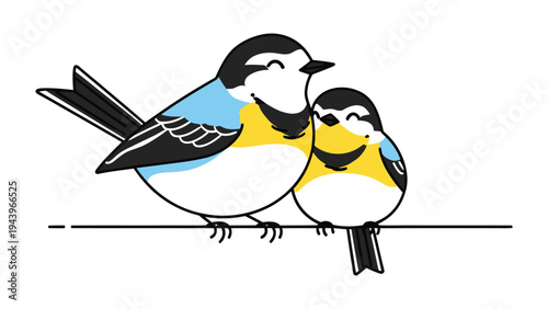 Cute Birds: Two adorable birds perched together on a branch, their eyes closed in contentment, illustrating a feeling of warmth and unity.