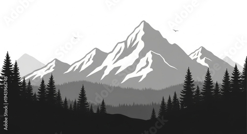 Snowy mountain range landscape view.