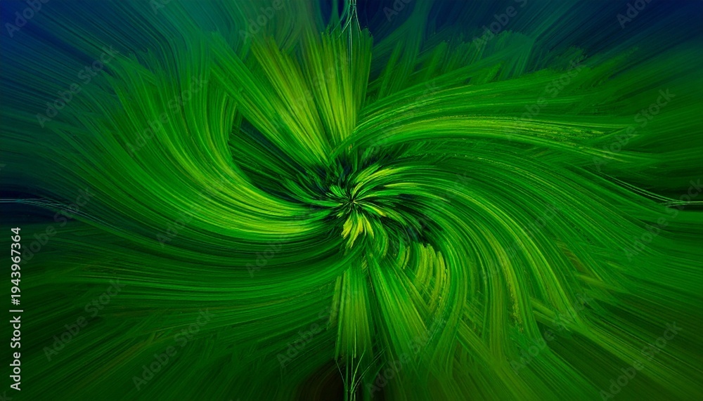 Obraz premium Swirling green and yellow abstract vortex on dark background evoking motion, energy, and dynamic depth