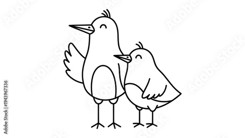 Cute Bird Couple: Adorable illustration capturing a pair of charming birds in a tender embrace, showcasing a sweet moment of togetherness and affection. 