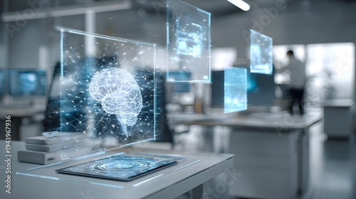 Futuristic AI Technology Concept Modern Office Workspace
