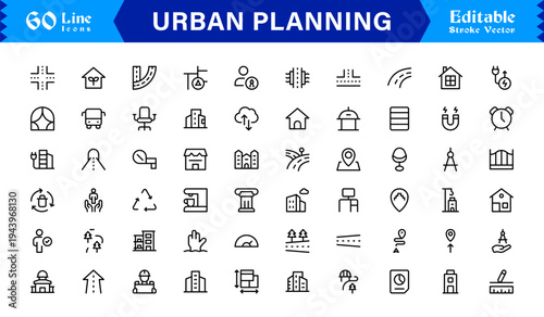 Urban Planning, City Development Line Icon Set – Modern, Minimal, Pixel-Perfect Professional Collection