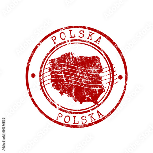 Poland, red rubber stamp with grunge effect - vector illustration