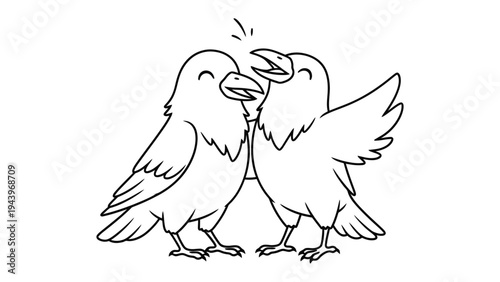 Crow friends sharing a moment: Two cheerful crow engage in a moment of friendship. Evoking sense of harmony and joy. 