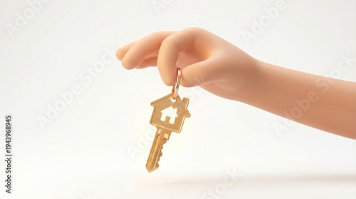 Hand holding house shaped key symbolizing home ownership real estate purchase property investment and housing access concept