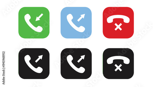 Phone icon set with different colored and styled call symbols