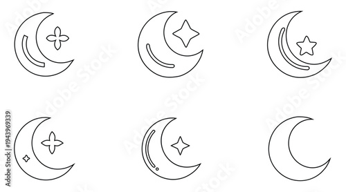 Crescent moon line icon vector set, moon symbol outline icon vector illustration