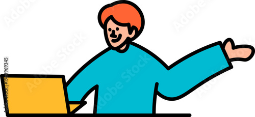 Smiling man presenting on laptop, business concept