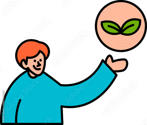 Man holding green leaf globe, eco friendly concept