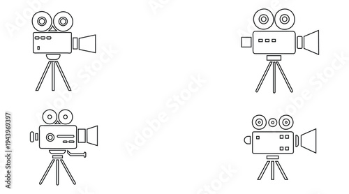 Film camera line icon vector set, video camera cinematography camera symbol outline icon vector illustration
