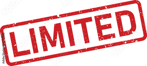 A red rubber stamp with a grunge texture shows the bold word LIMITED on a clear white surface