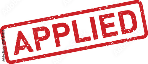 A red rubber stamp with a textured appearance displays the word APPLIED on a clean white surface