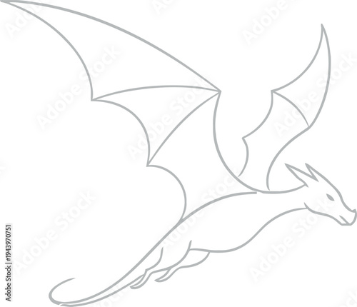 Gray dragon flying with wings spread silhouette