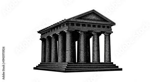 Black and white illustration of building.