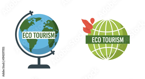 Eco Tourism Globe Icons Representing Sustainable Travel.