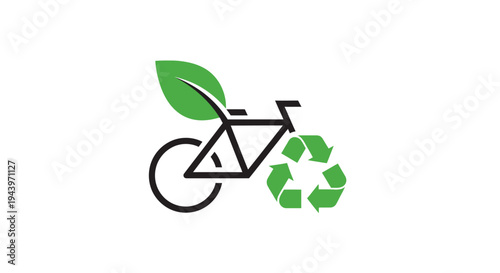 Eco-friendly bicycle with recycling symbol and green leaf.